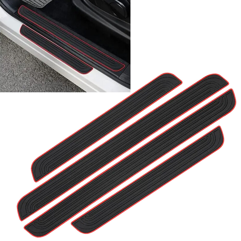4PCS Black Car Door Sill Protector Front Rear Scuff Cover Plate Panel