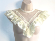Vtg Satin  Lace Beaded V Dress Yoke, Sheer Neck, Buttons, Bridal Wedding, Ivory