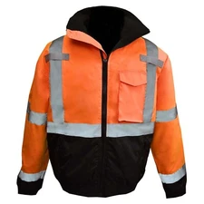 SJ11 ORANGE HIGH VISIBILITY Insulated Reflective Safety Bomber Jacket ROAD WORK