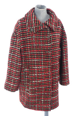 Massimo Dutti Tweed Coat Red Black Wool Blend Textured Relaxed Fit size S