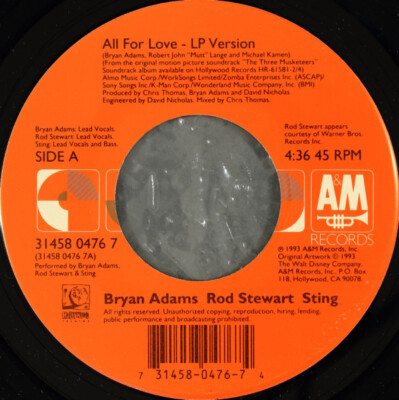 Bryan Adams, Rod Stewart, Sting - All For Love (7'' Single)