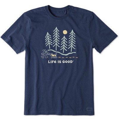 Life Is Good Hiking Through The Woods SS Crusher-Lite Tee Men's Shirt, Darkest B