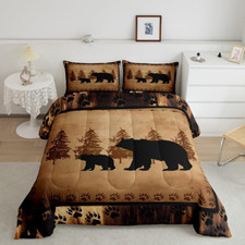 Bear Comforter Set King Size Farmhouse Wild Animal Comforter Retro Bear Family B