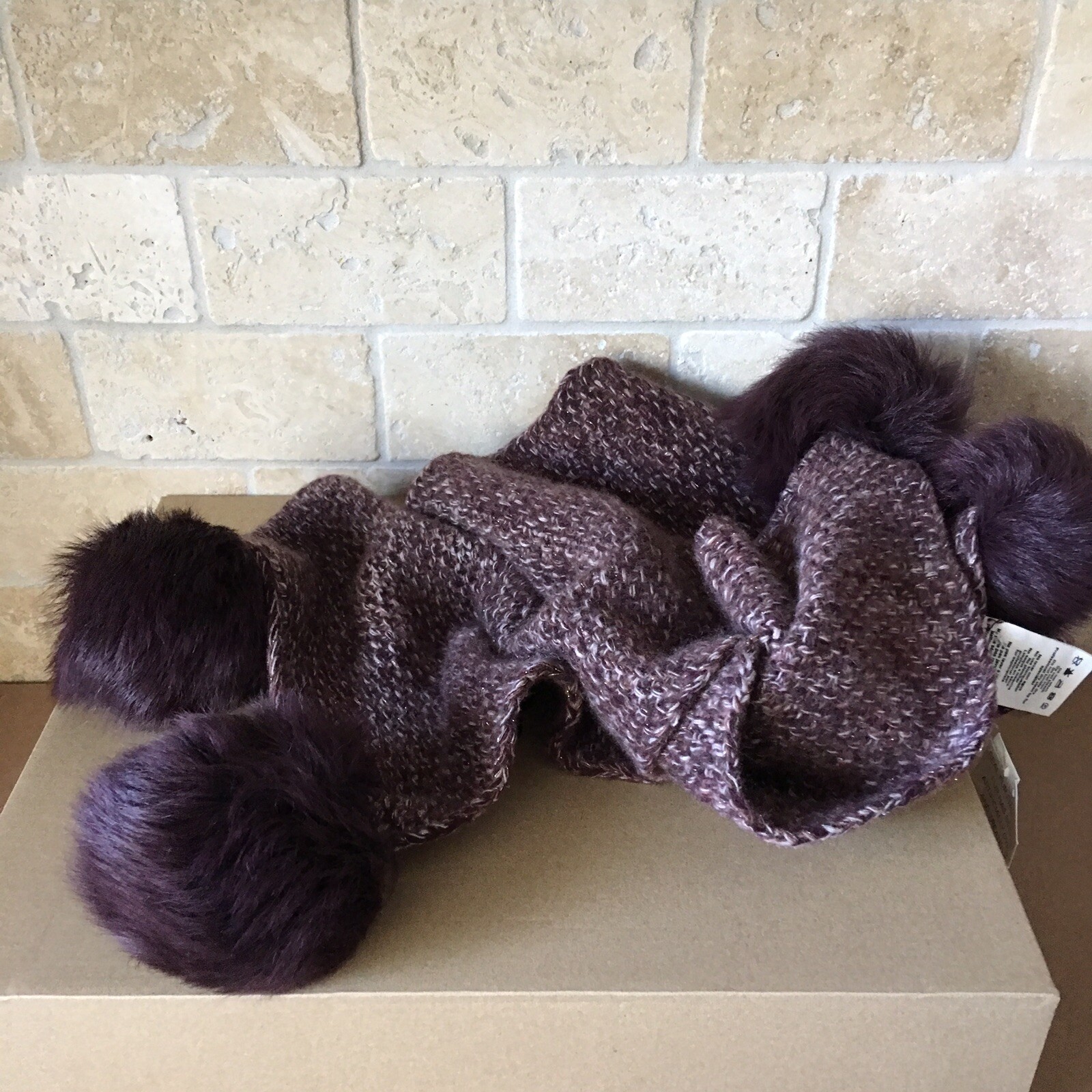 UGG Quatro Pom 100percent Cashmere Port Scarf Wrap Warm Soft Scarves MSRP $268 image 2