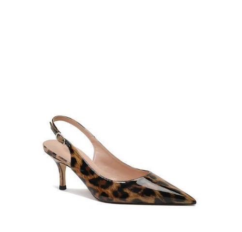 Women New Patent Leather Pointy Toe Slingbacks Shoes Kitten Heel Pump Sandals - Picture 6 of 21