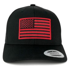 Oversize XXL Black Red USA Flag Patch Retro Trucker Mesh Cap