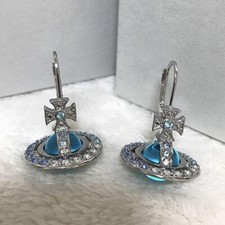 Vivienne Westwood Earrings Tri-Color Stone Tiny Orb Light Blue NO BOX EJ788