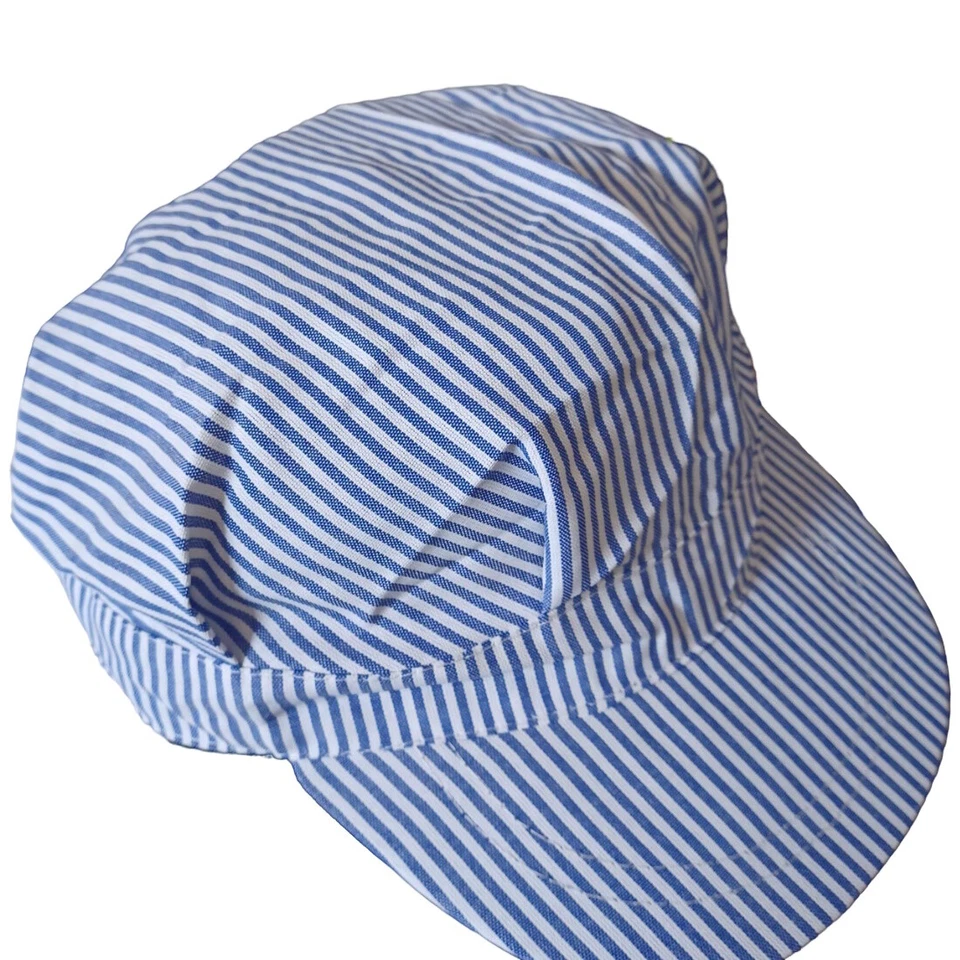 Train Engineer Hat Cap Conductor Blue White Striped Railroad Adult Costume - Image 2 of 3
