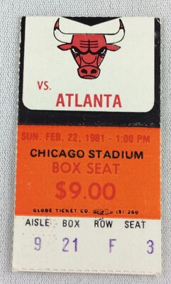 NBA 1981 02/22 Atlanta Hawks at Chicago Bulls Ticket Stub-Dan Roundfild 29 pts.
