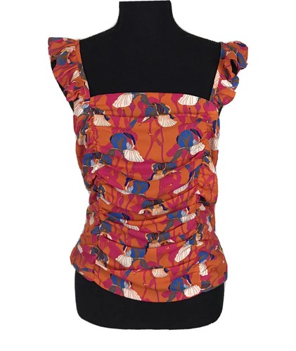 Nueva Camisa Rosa y Oliva Para Mujer’s M Naranja Floral Blusa Mangas Caladas con Volantes
