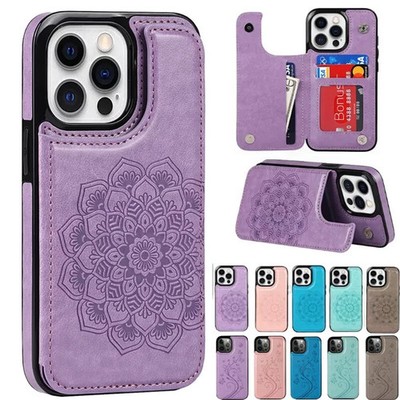 Blumen Leder Brieftasche Handy Hülle Karten Halter Case für iPhone 16 Pro Max 14 15 7