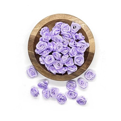 200PCS Purple ribbon roses, Mini Ribbon Roses, Artificial Fabric Flowers, Rib...