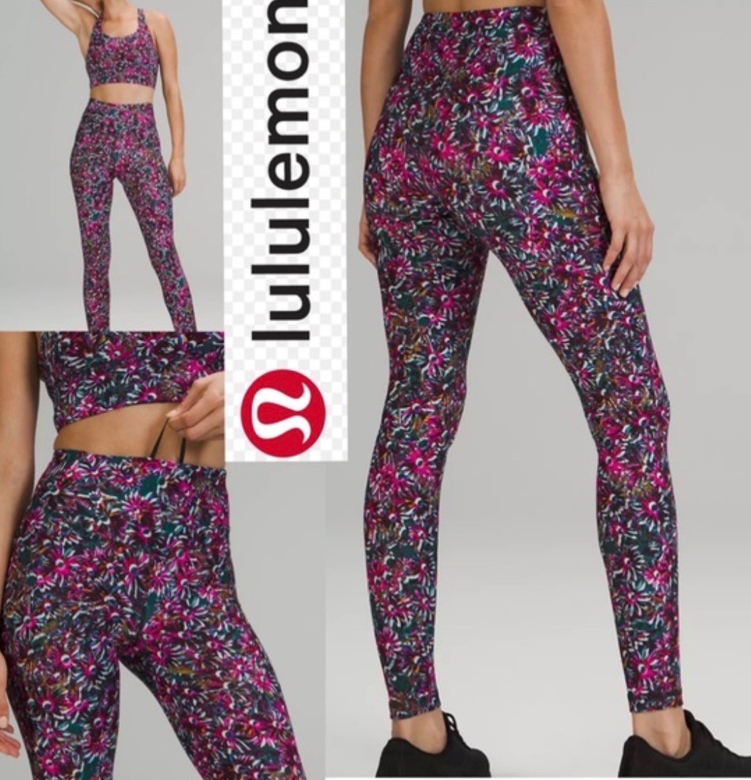 Lululemon Base Pace High Rise Tight Legging Size 8 Floral Electric 2 pocket