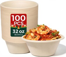 32 OZ Large Disposable Paper Bowls - Heavy Duty and 32 OZ-100 Pack, Natural 