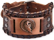 Men's Fashion Viking Raven Bracelet, Retro Punk Braided Adjustable PU Leather