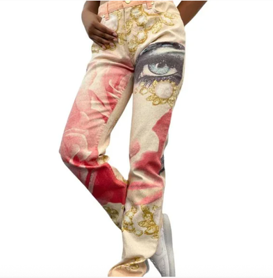 Roberto Cavalli Vintage Jewel Print Pants #XS Glitter Orange Gold