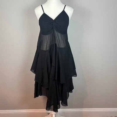 Imperial black Strappy Tiered Whimsigoth Witchy Italian Dress Womens Med Sheer