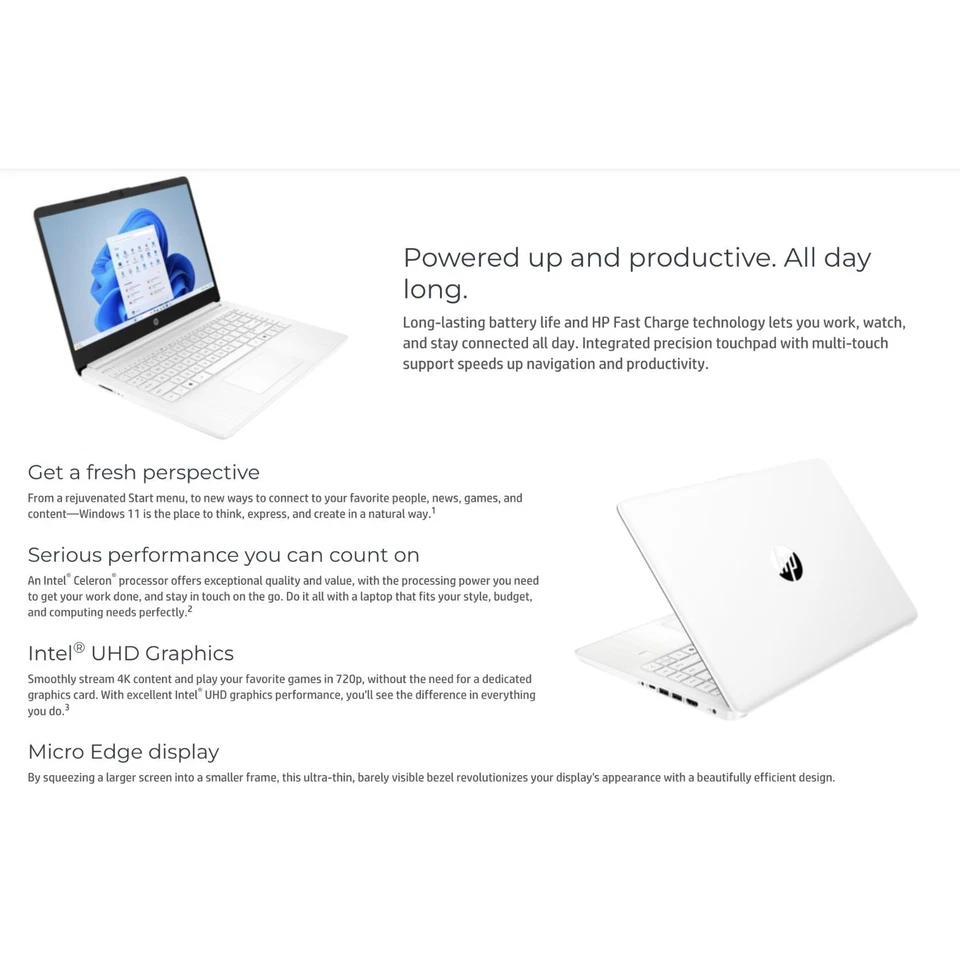 HP 14 Everyday Value 14" Intel Core Celeron N4500 1.10GHz 16GB 256GB SSD W11P - Image 3 of 4