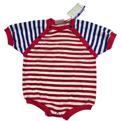Miniwear Baby Bubble Short Romper Red White Blue Stripe 6-9 M Vintage 90s Y2K