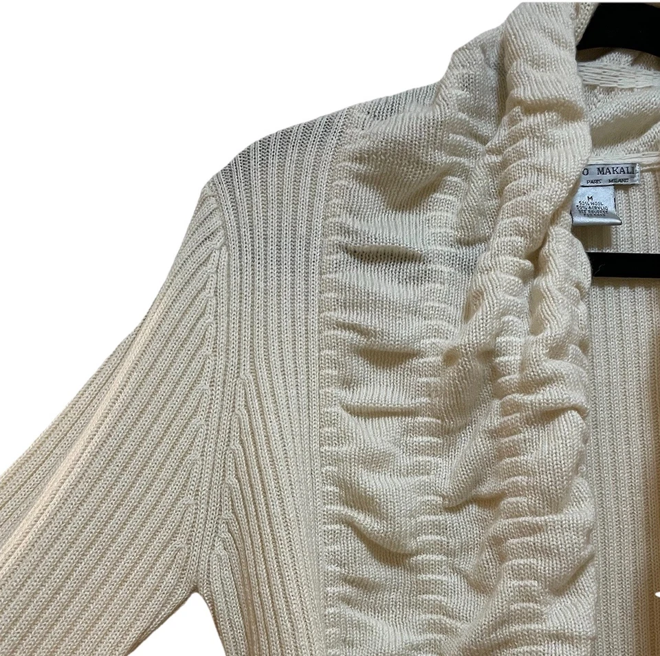 ALBERTO MAKALI Cream Open Ruffled Long Cardigan Sz M - Image 4 of 4
