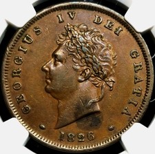 1 Penny 1826 Laureate Portrait Of King George IV United Kingdom AU53 BN NGC !!!