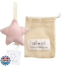 Ali Oli Plush Muslin Cotton Pacifier Holder Star-Pink Soft Binky Holder for
