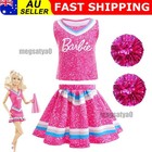 Kids Adults Barbie Costume Cosplay Barbie Cheerleaders Top Skirt Fancy Outfit ~