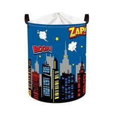 45L Large Blue City Hero Skyline Kid Laundry Hamper with Handle Comic Hero