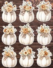 White Fall Pumpkin Die Cut Vinyl Stickers Set Notebook Laptop WaterBottle