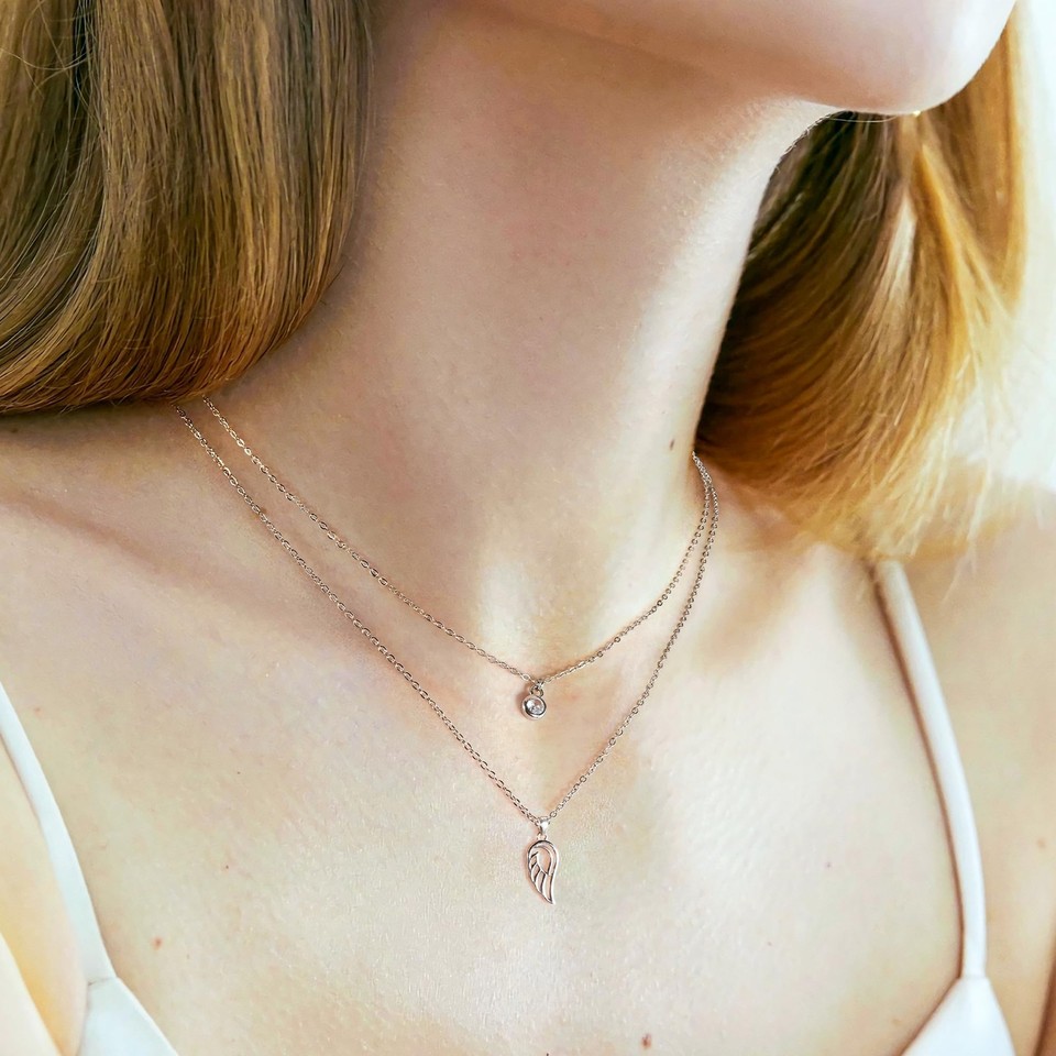 Collier Vintage En Argent 925 Avec Pendentif Ailes Et Cœur - Longueur 41-45 Cm - Occasion