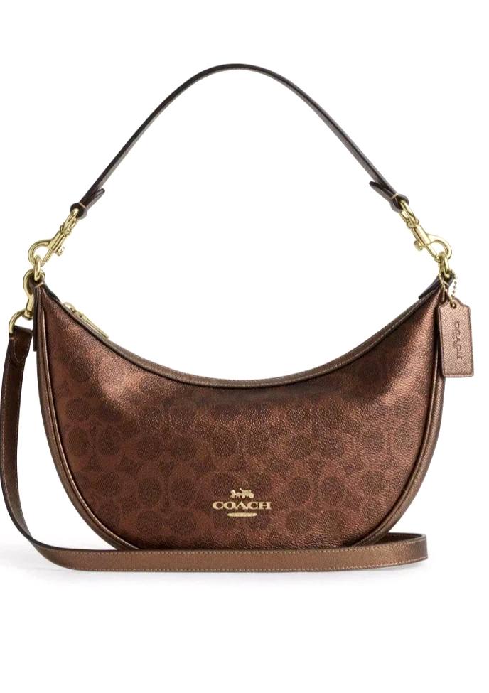 COACH Aria Shoulder Bag In Signature Canvas Brown Copper CCL27 NEW