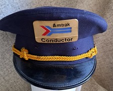 AMTRAK CONDUCTOR TRAIN HAT VINTAGE RAILROAD MEMORABILIA W GOLD CORD & BADGE