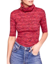Free People Womens Dyed Turtleneck Pullover Blouse, wine, XS