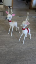 MCM Rare Vintage Christmas Holiday Reindeer Deer Pair Celluloid HTF Tall 6.5"
