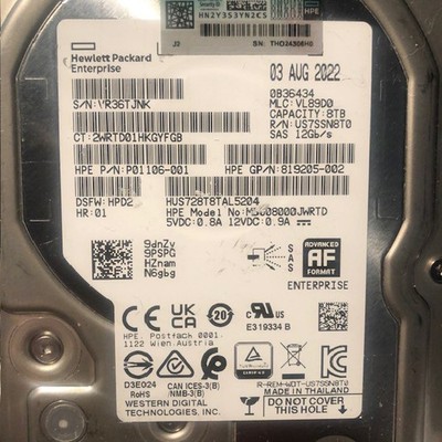 WD 8TB SAS Hard Drive 12Gbps 12G 3.5'' Server HDD HUS728TTAL5204- parts only