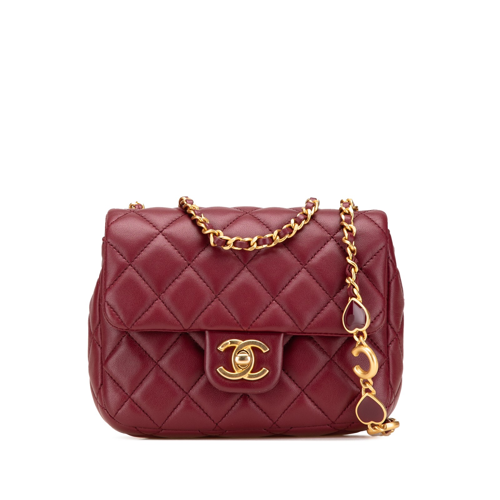 Chanel Mini Square Lambskin Coco Heart Chain Flap Bag