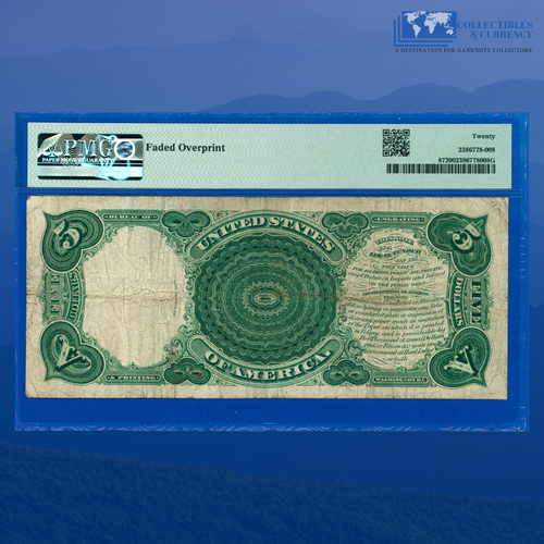 Fr.87 1907 $5 Five Dollars "WOODCHOPPER" Legal Tender Note, PMG VF 20 #13543 - Picture 2 of 3