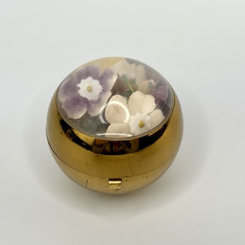 RARE Vtg Henriette Floral Brass Bauble Sphere Orb Powder Compact 1930-40’s USA