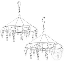 2 Pack Stainless Steel Round Hanging Drying Rack with 20 Clips for Drying Socks,