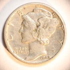 1942 D Mercury Dime 10C Cents Coin Silver, XF+!