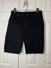 HUE Black Denim Bermuda Shorts Women's Size Medium Elastic Waist Pockets