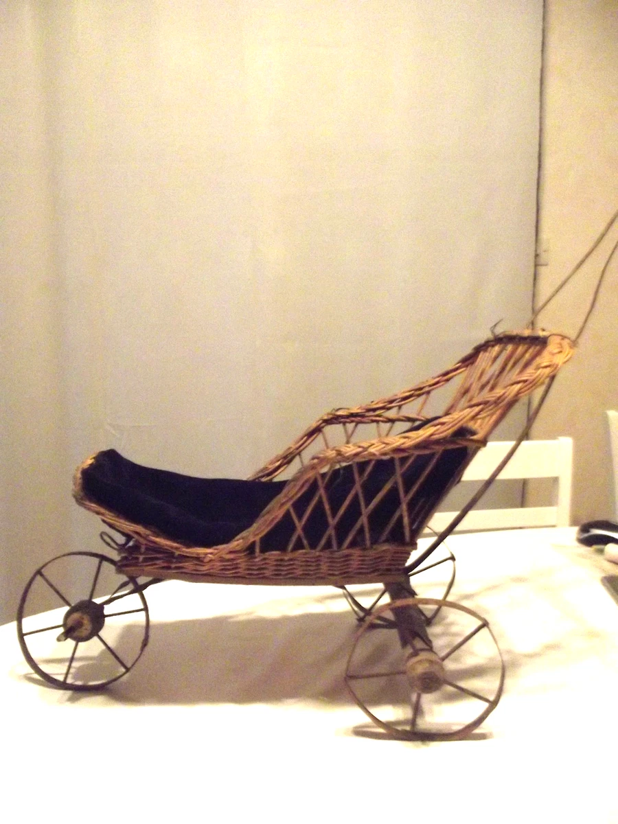 👶 Petit Landau Poussette Ancien Avec Poupée - Jouet Début 1900 - Bois Et Métal