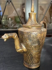 Lidded Pitcher Snake Spout Handle Ceramic Patterned Watering Jug Pot