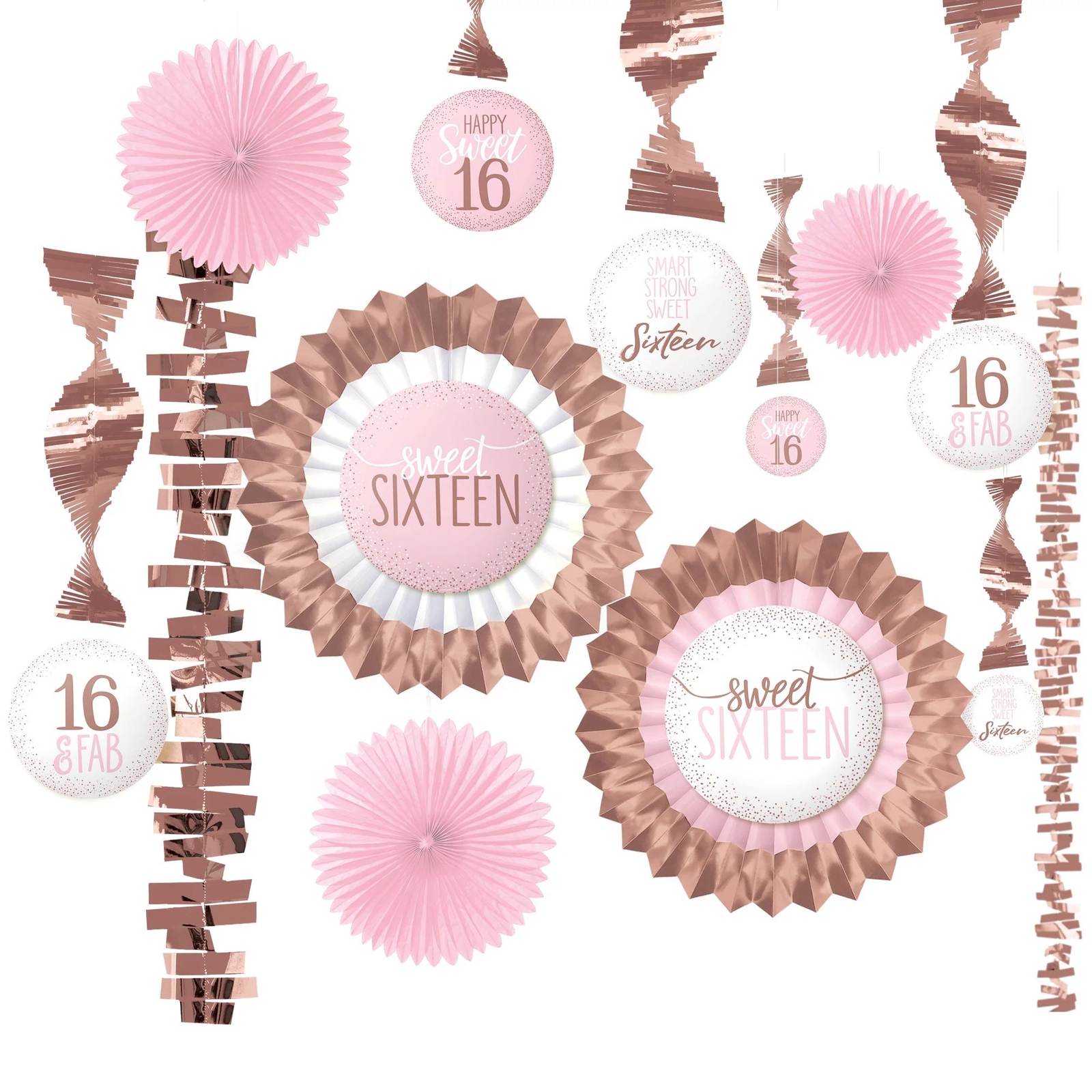 Blush Pink 16th Birthday Party Decorating Kit for Girls with Paper and Foil Accents-image