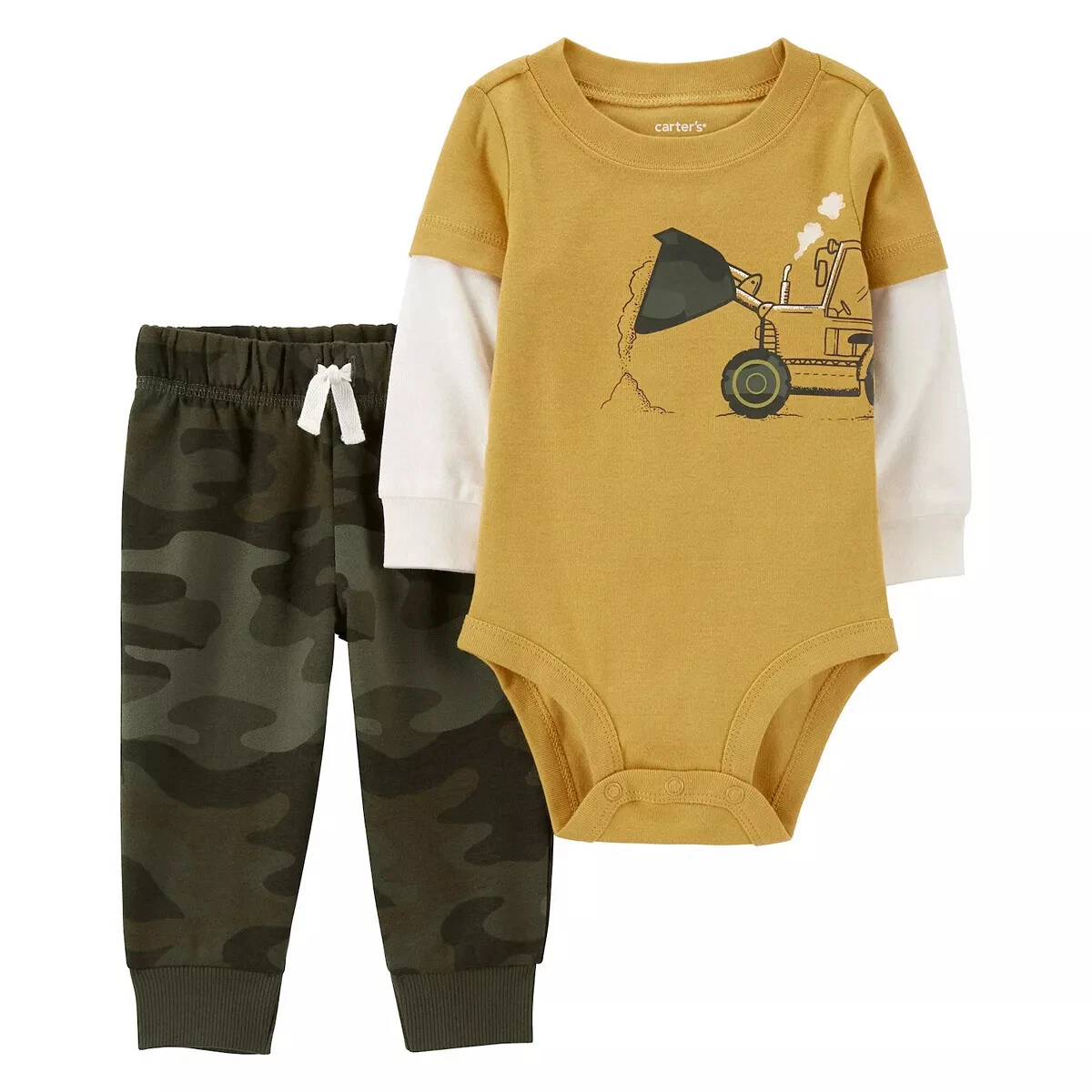 New Baby Boy Carter's 2-Piece Camo Bulldozer Bodysuit Pant Set 3 6 9 12 18