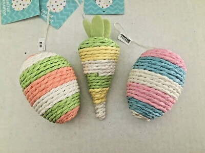 NEW 3 PC YARN WRAPPED EASTER EGGS AND CARROTS ORNAMENTS 4'' FREE SHIP