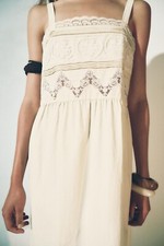 Zara Ecru White Lace Trim Embroidered Midi Dress Size S, Uk8-10 RRP £89.99