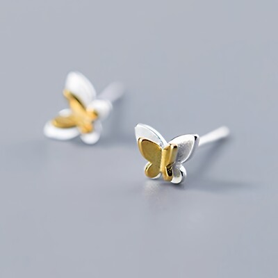14K Gold gelber Schmetterling massiv Silber Ohrstecker klein winzig bezaubernd schön