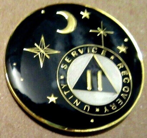 Black Gold Moon Alcoholics Anonymous AA 2 Year Medallion Token Coin Chip sober - 第 1/9 張圖片