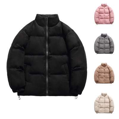Men's Stand Up Down Jacket Warm Cuffs Solid Zip Up Winter Puffer Coat Outwear